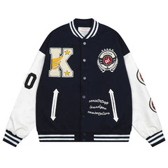 MODP Loose letter embroidered baseball jacket