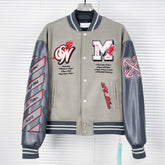 OFF WHITE Embroidered rhinestone filled down cotton jacket baseball uniform
