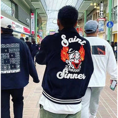 Saint Michael Joker Embroidered Corduroy Baseball Jacket