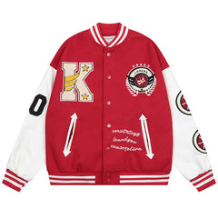MODP Loose letter embroidered baseball jacket