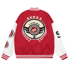 MODP Loose letter embroidered baseball jacket