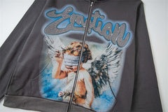 MIXED EMOTION Grey Rhinestone Hoodie