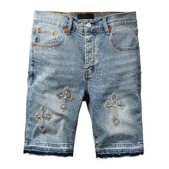 Purple Brand Diamond Denim Shorts #5098