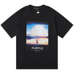Purple Brand Mushroom Cloud Pattern Print T-Shirt
