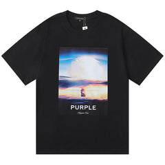 Purple Brand Mushroom Cloud Pattern Print T-Shirt