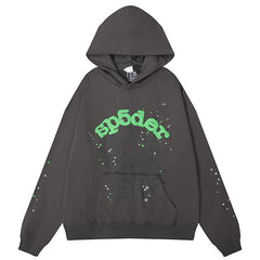 Sp5der Green Foam Printing High Weight Hoodie-Grey #8209