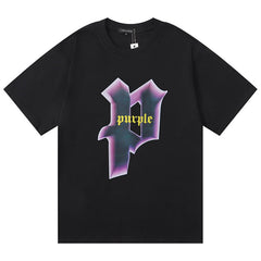 Purple Brand Logo Pattern Print T-Shirt