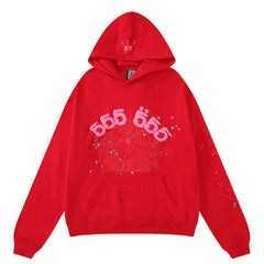 Sp5der 555555 Angel Number Hoodie-Red #8203