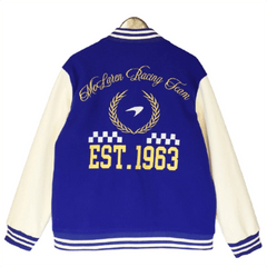 RHUDE Floral Embroidery Emblem Wool Tweed Baseball Jacket #Blue