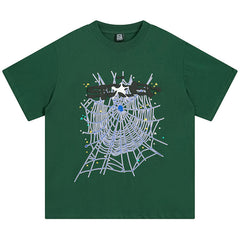 Sp5der Spider Web Print Gothic Punk T-Shirt Green