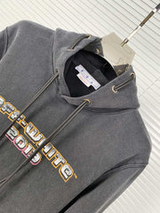 Off-White Washed And Distressed Character Pattern Hoodies