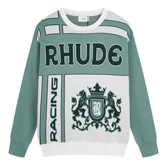 RHUDE jacquard panel crew neck Sweaters