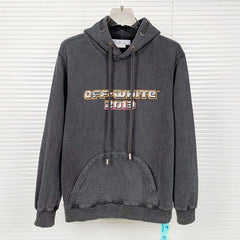 Off-White Washed And Distressed Character Pattern Hoodies