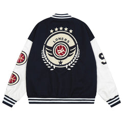 MODP Loose letter embroidered baseball jacket