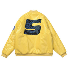 Sp5der Leather Logo Bomber Jacket