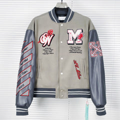 OFF WHITE Embroidered rhinestone filled down cotton jacket baseball uniform