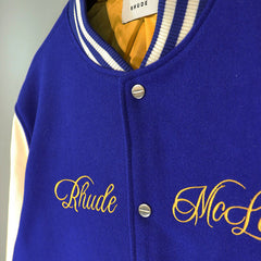 RHUDE Floral Embroidery Emblem Wool Tweed Baseball Jacket #Green